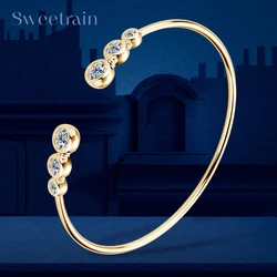Sweetrain-pulsera de moissanita con burbujas para mujer, brazalete de Plata de Ley 925 con apertura de diamante de 5MM, joyería fina con certificado