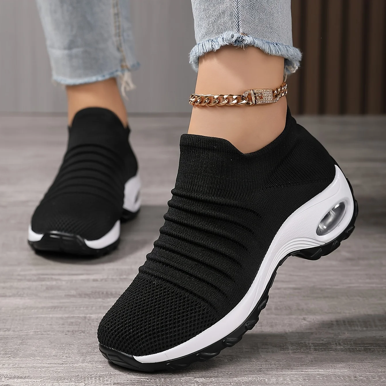 Women Walking Shoes Arch Support Knit Mesh Non Slip Sneaker Shoes Woman Breathable Lightweight Slip On Running Shoes 2089 t