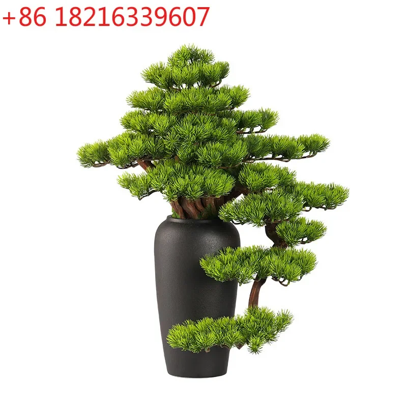 New Chinese-style simulated welcome pine ornament, living room entrance, homestay office, hotel vase, bonsai green plant