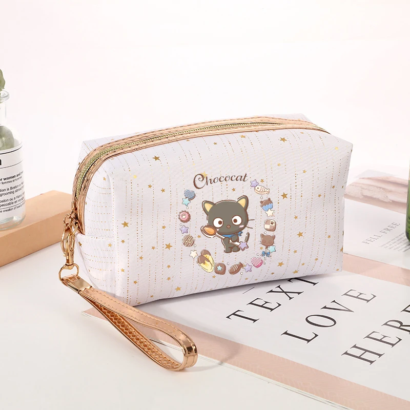 

Женская косметичка Sanrio Chococat, милые мультяшные сумки для туалетных принадлежностей, женская портативная сумка для хранения в стиле Kawaii, дорожная сумка на молнии для девочек, новинка
