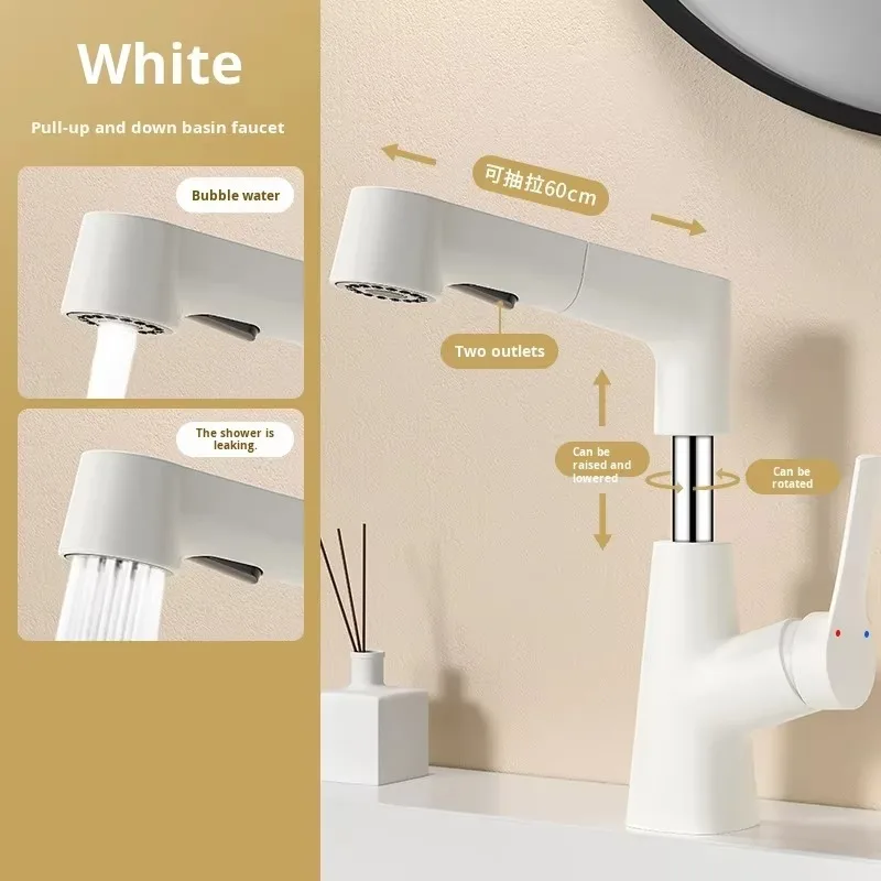 2026 Pull Out Single Handle Faucet Modern Minimalist Hot Cold Solid Brass Bathroom Basin Tap with Ceramic Cartridge Deck Mounted