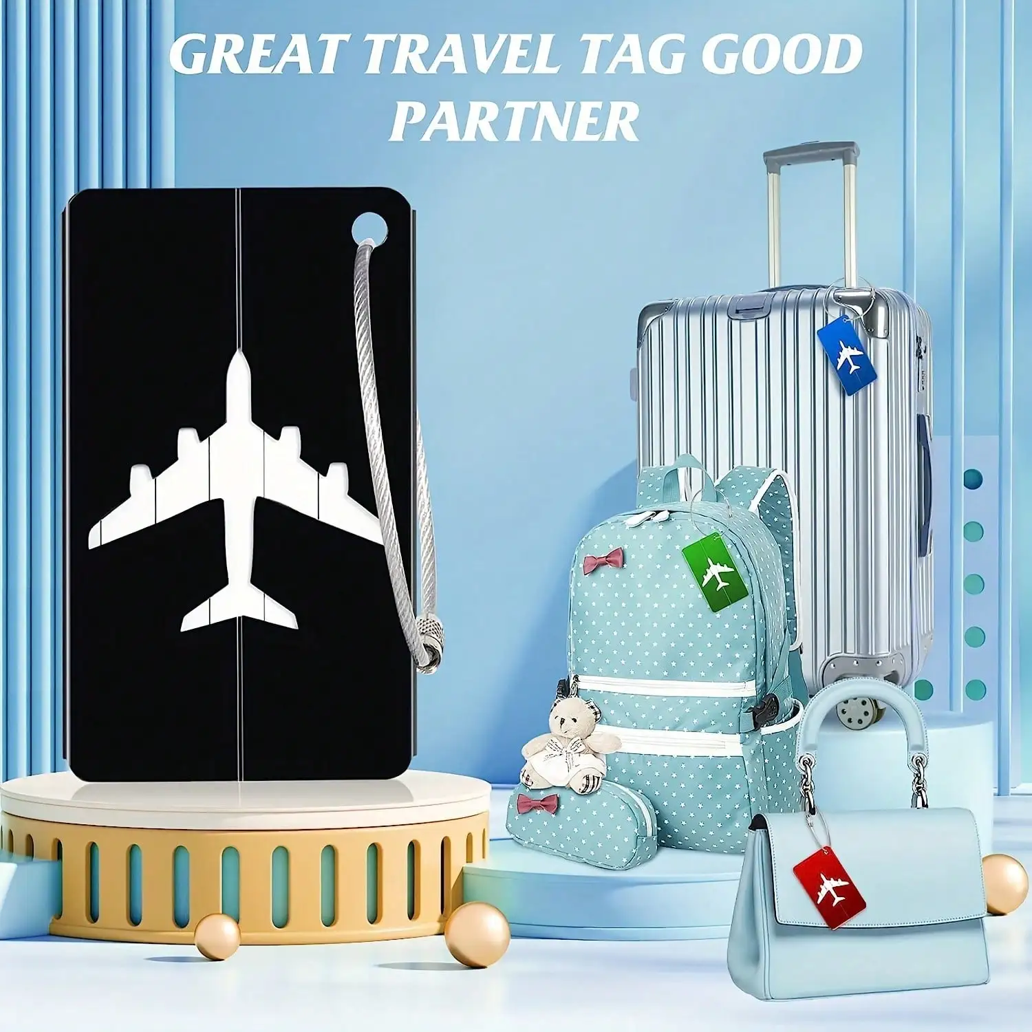 Aluminum Waterproof Luggage Tag, Minimalist Airplane Pattern With Stainless Steel Ring, Boarding Pass, Travel ID Card Holder,