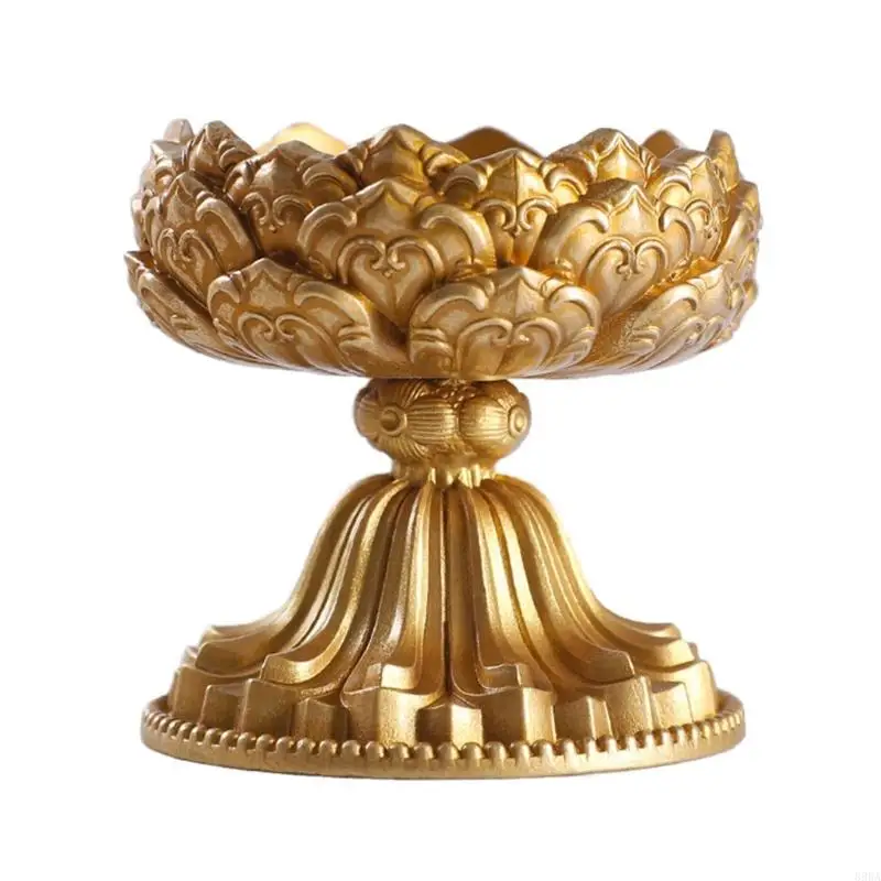 

896A Brass Butter Lamp Antique Flower Buddhist Tibetan Candlestick Base Religious Tealight Metal Holder Altar Supplies