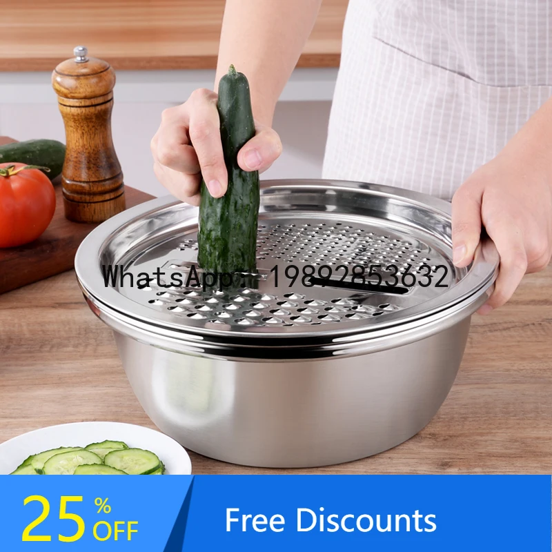 

Stainless Steel Basin for Draining Water, Rice Washing, Slicing, Cutting Vegetables, Grating, Multi-Functional Household Use