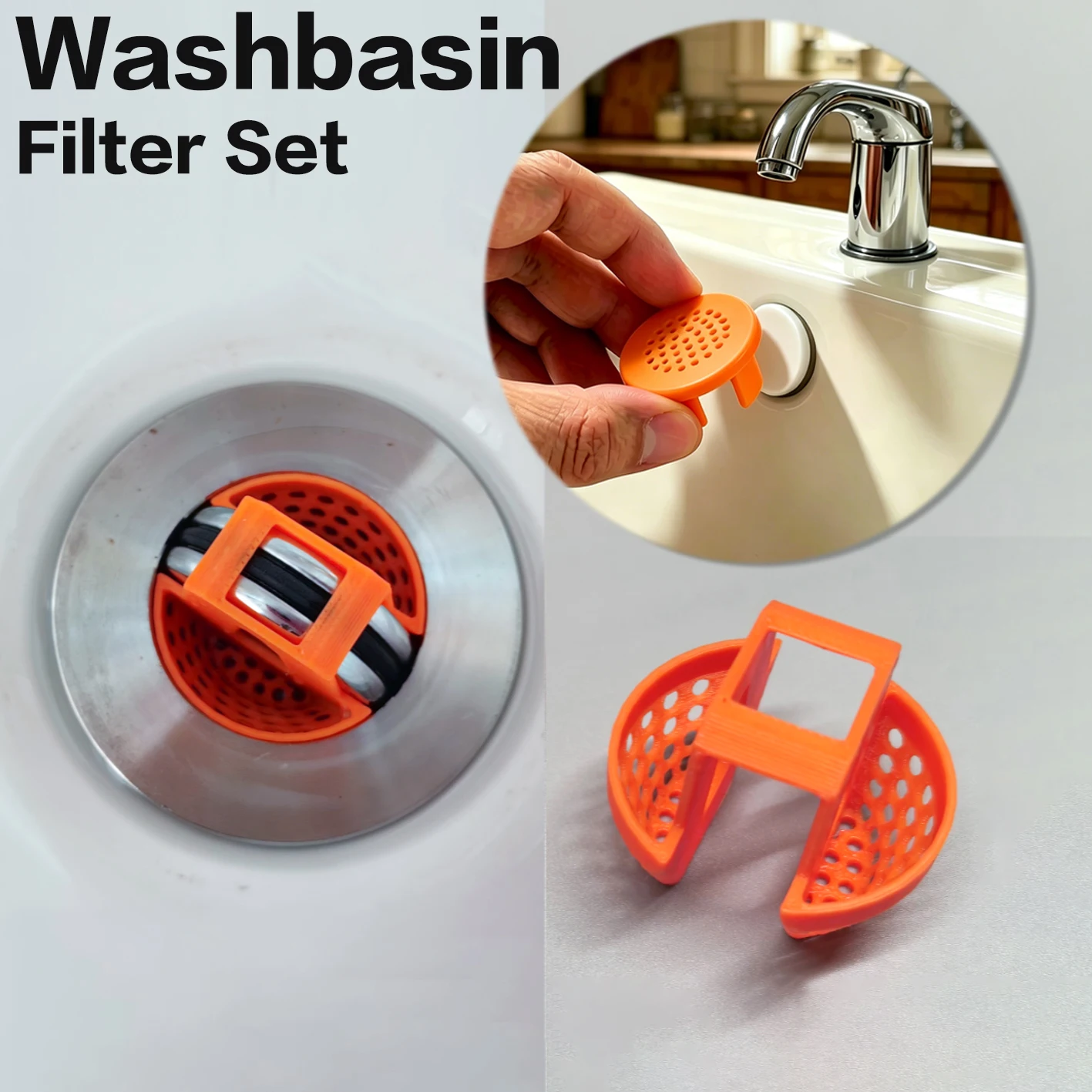 

4-Piece Washbasin Filter Set, 2 Anti-Clogging Filter Brackets for Washbasin Drain + 2 Drain Covers, Hair-Blocking Filter for Bathroom Basin, Old-Style Basin Closure Clips, Hair and Debris Filter for Bathroom Sink, Prevents Long Hair, Paper Scraps, and Was