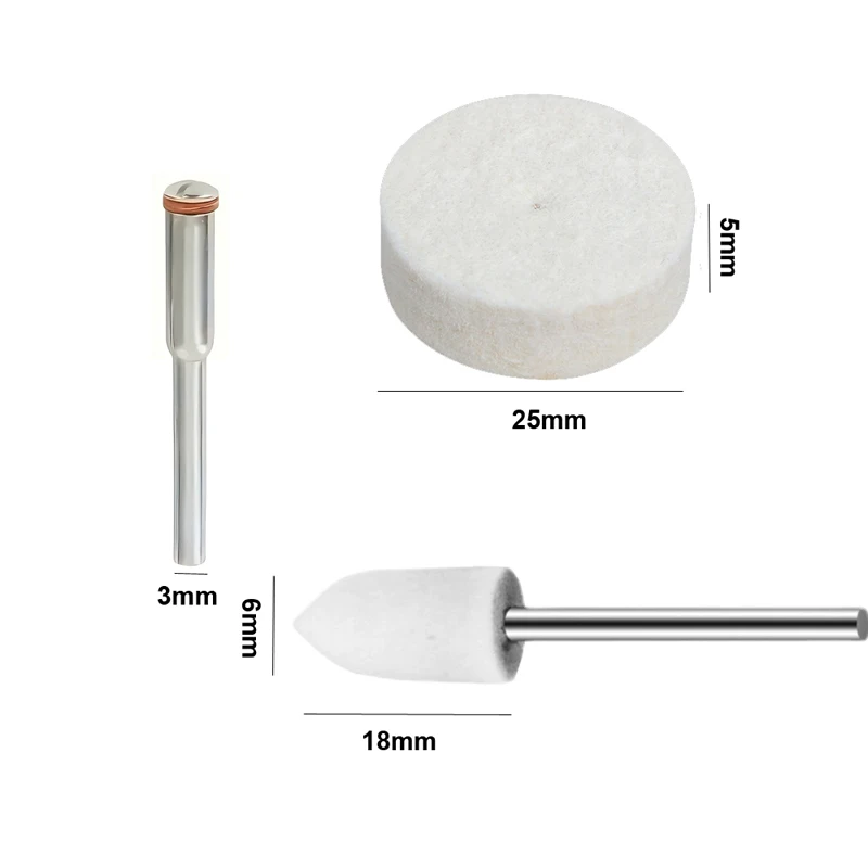 53PCS Wool Felt Polishing Buffing Wheel Grinding Pad With 3mm 1/8