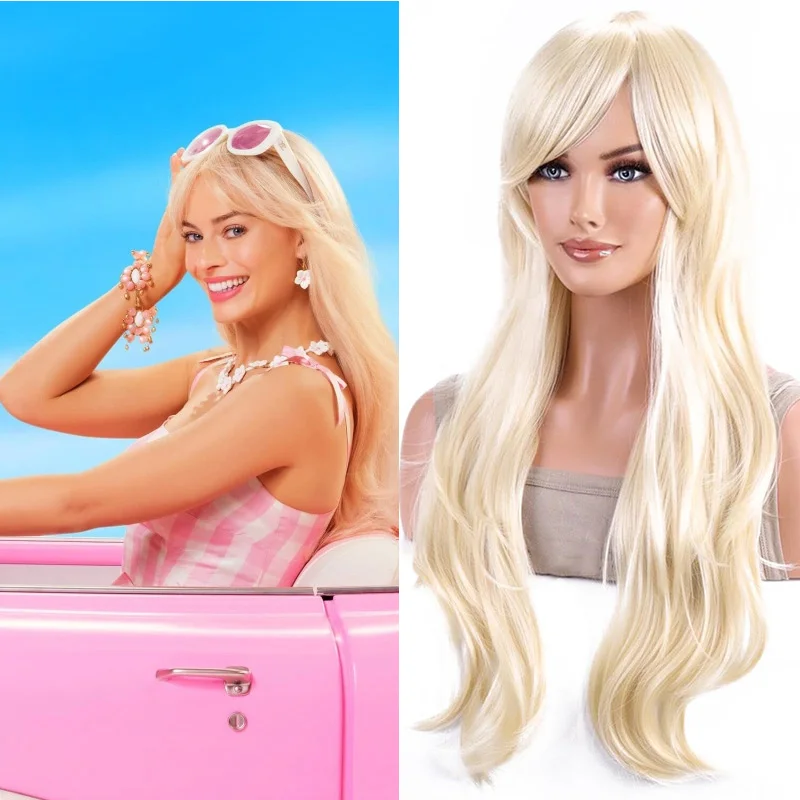 Film role play Women's hair Heat resistant High temperature Silk growing hair Blond wig Fashion accessory Halloween party props