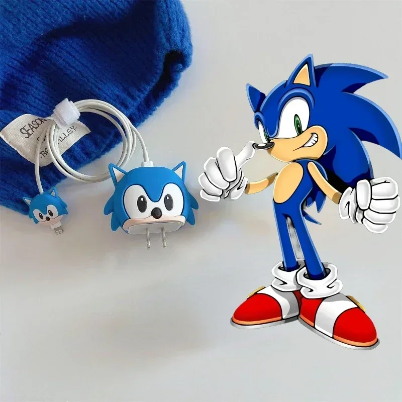 Sonics – manchon de Protection pour chargeur en PVC, dessin animé, pour Iphone 14 13 Pro 18w 20w, manchon de Protection pour tête de chargeur, housse de Protection pour câble