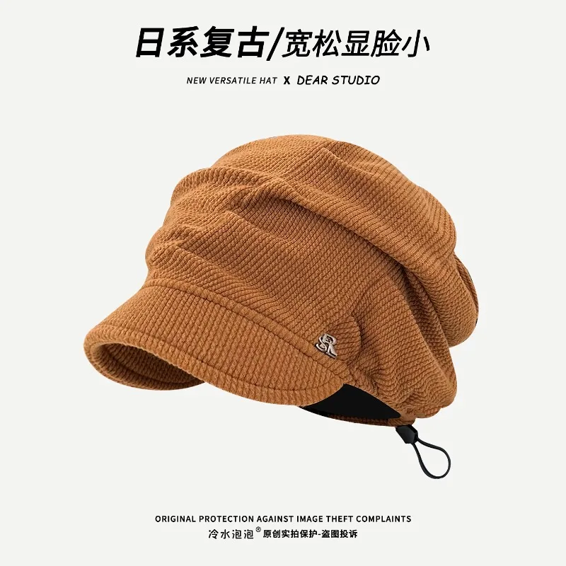 Korean Simple Solid Color Corduroy Beanies for Women Spring and Autumn Casual Warm Ear Protection Versatile Pullover Hats