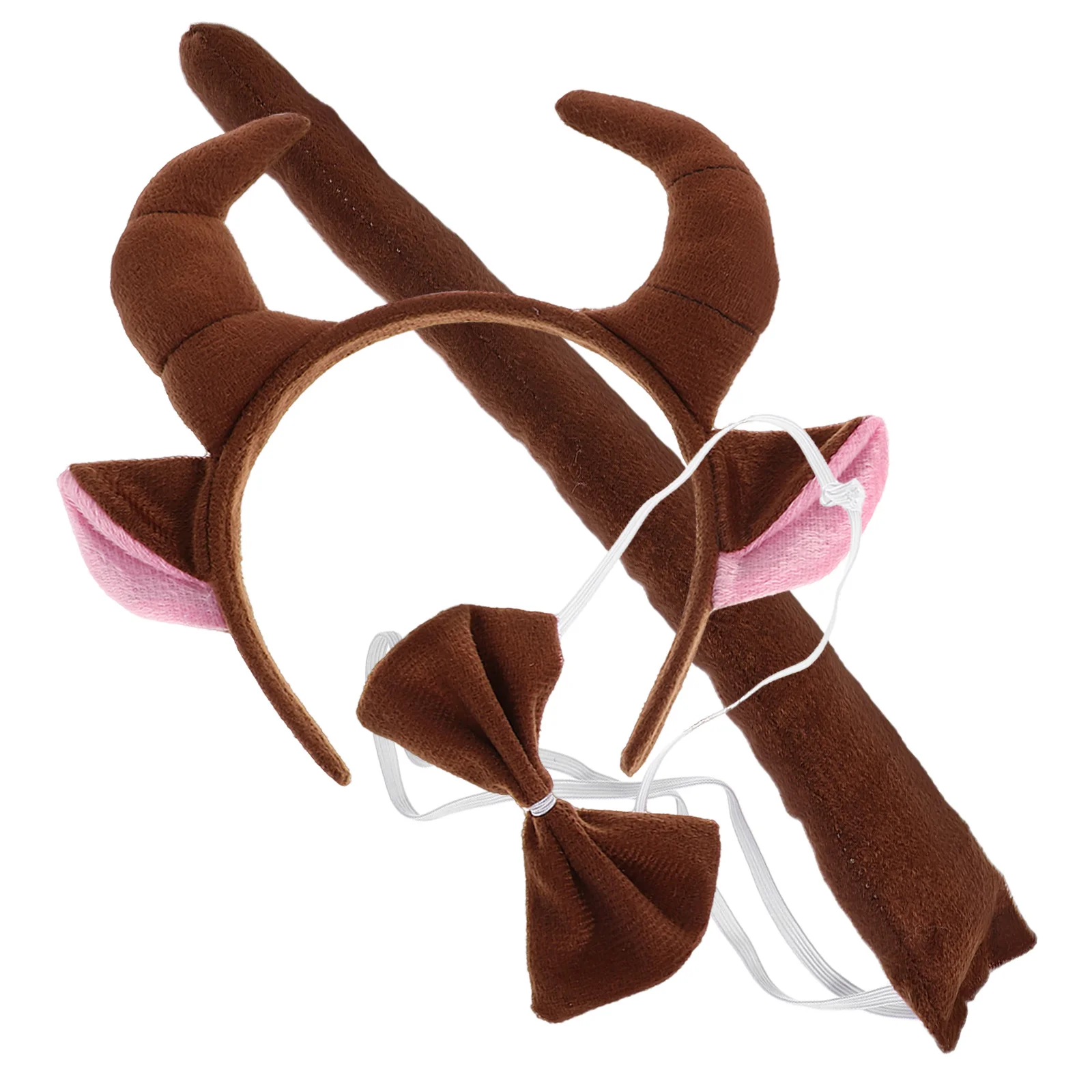 

Bull Horn Set Brown Cow Ears Headband Kids Masquerade Party Costume Farm Animals Toys Ox Tail Accessories