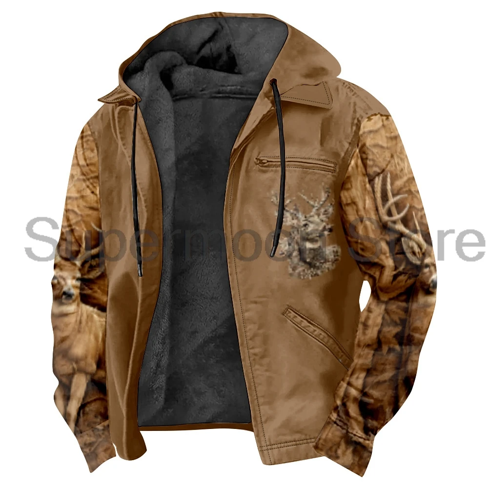 الرجال الصيد الحياة البرية الغزلان سستة هوديس التمويه الأيائل طباعة طويلة الأكمام الشارع الشهير المرأة سترة سترات معطف الشتاء