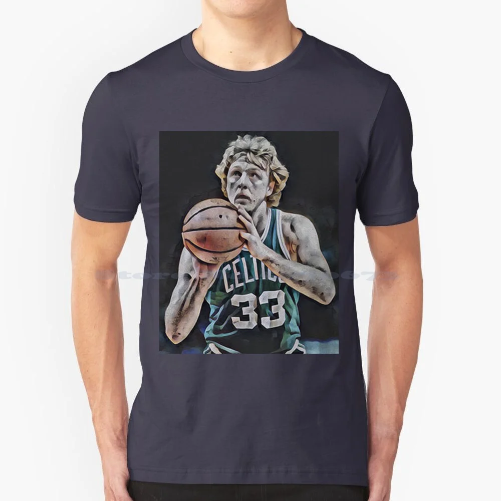 Larry Bird Boston T-Shirt T Shirt 100% Cotton Tee Larry Bird Larry Legend Boston 80S Lovers Three Point Signature Retro