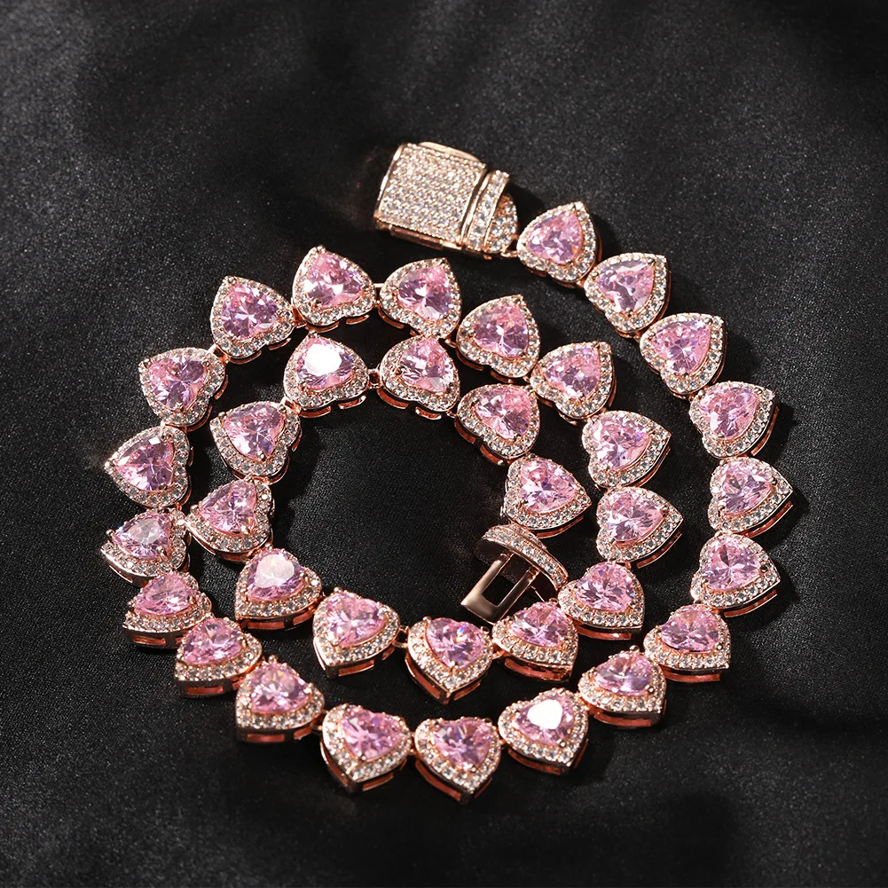 

10mm Heart Cubic Zircon Necklaces For Women 6 Colors Iced Out CZ Fashion Charm Jewelry New-Year Gift
