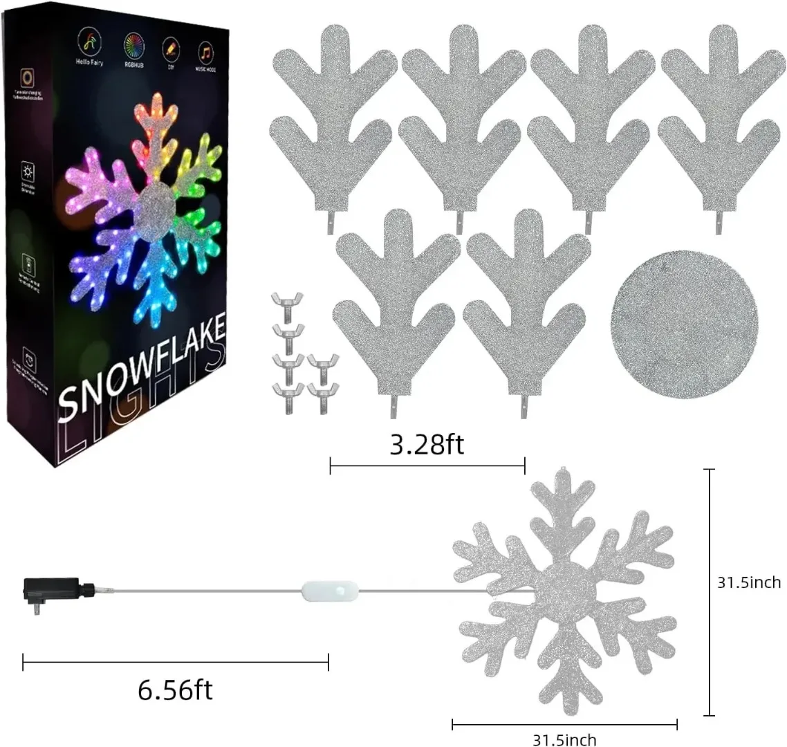 Smart Led Christmas Snowflake Lights DIY Window Lights Music Sync Chasing Effect App Large Snowflake Decor for Outdoor Wall Xmas
