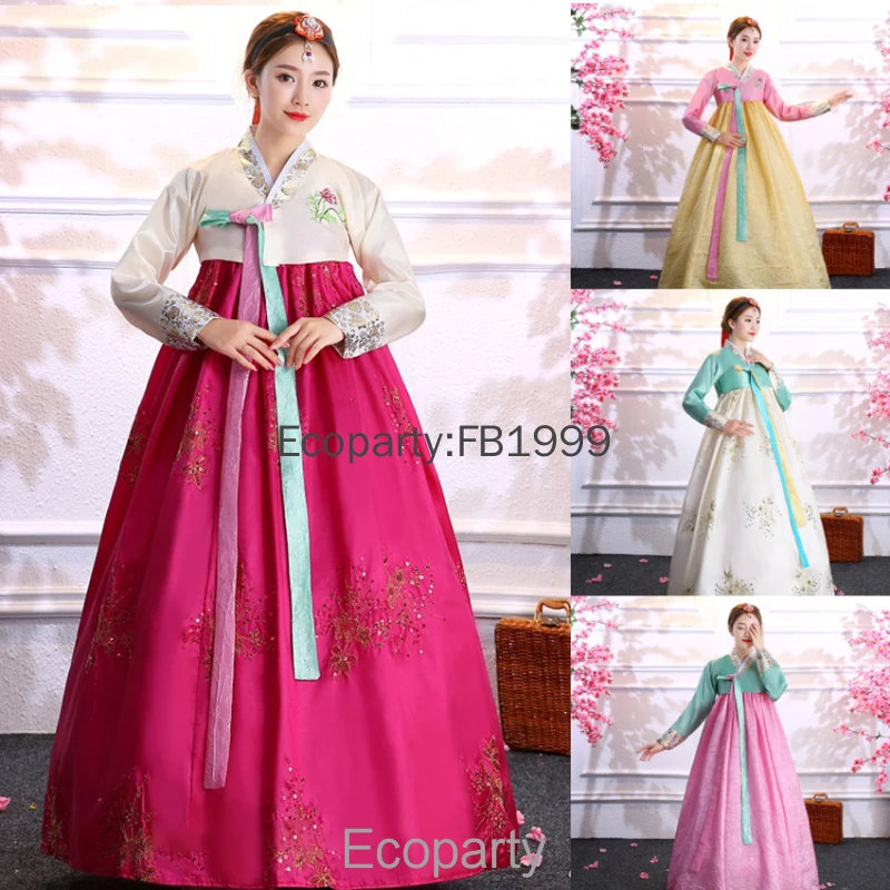 New Women's Traditional Korean Costume 2pcs Flower Printed Improve Hanbok Dress Suit Female New Year Party Performance Wear