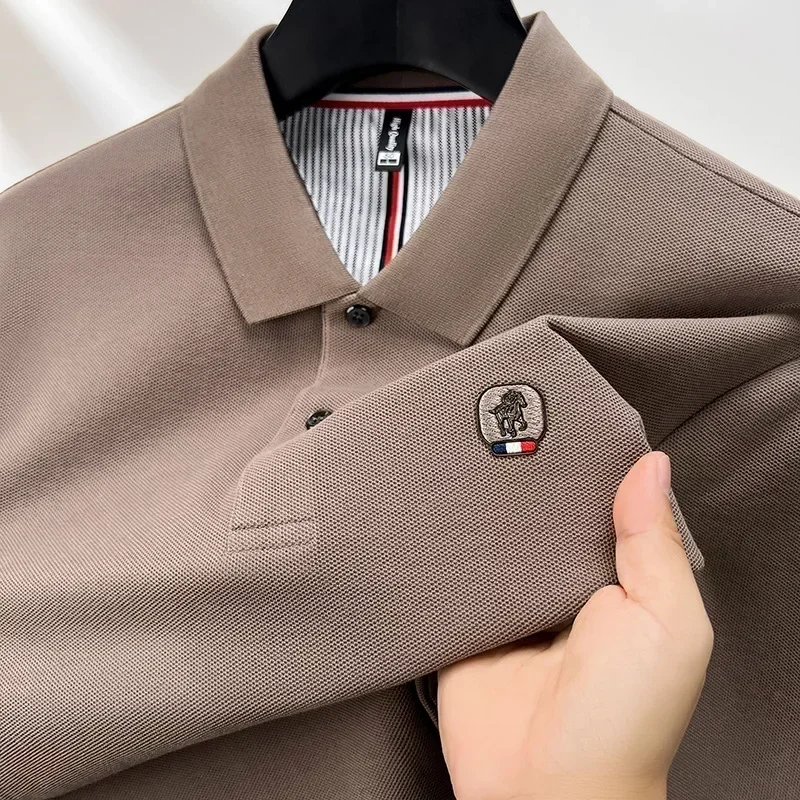 Pamuk polo gömlek erkek uzun kollu tişört erkek taban gömlek ilkbahar sonbahar iş rahat pamuklu üst gevşek fit