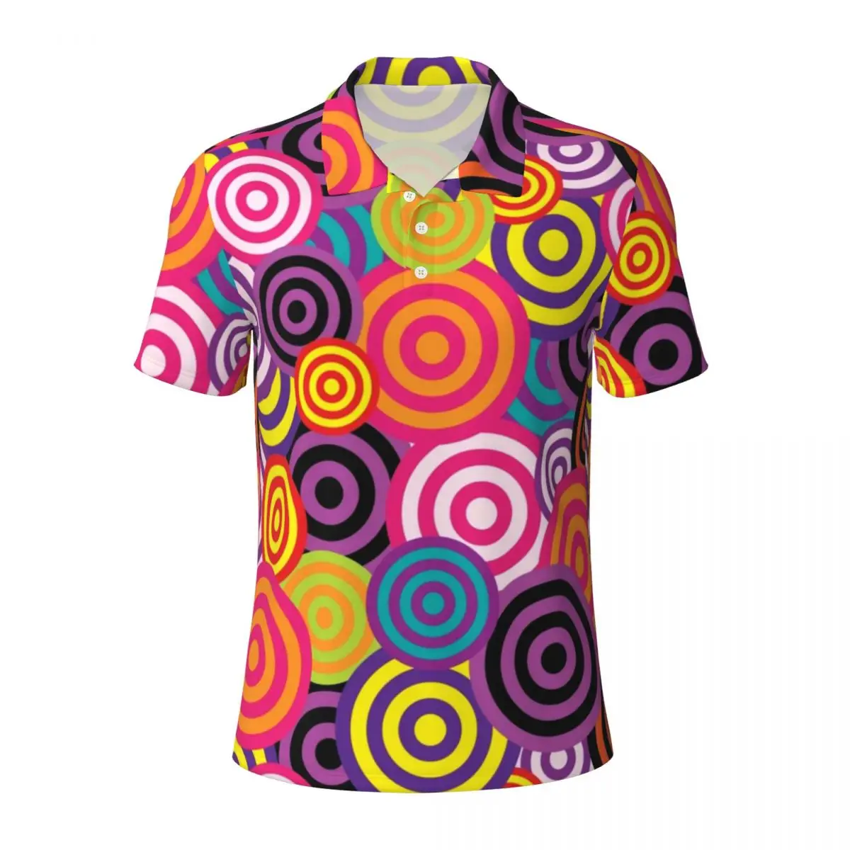 

Vintage 70s Circles Casual Polo Shirts Psychedelic Pattern T-Shirts Short Sleeve Shirt Daily Fashion Tops Gift Clothing