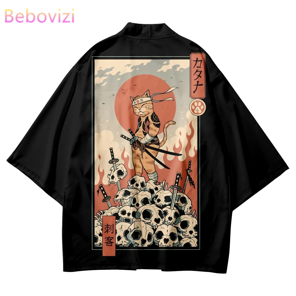 Plus Size 5XL 6XL Unique Japanese Cat Samurai Kimono Costume: Stand Out Among The Crowd