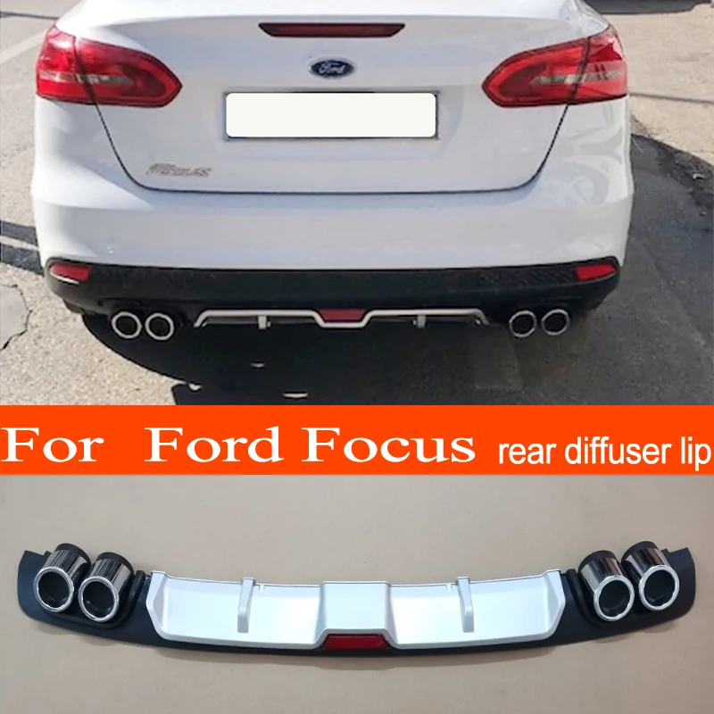 Focus 3 HB SD ABS Plastic Silver / Black Car Rear Bumper Rear Diffuser Spoiler Lip for Ford Focus 3 HB SD