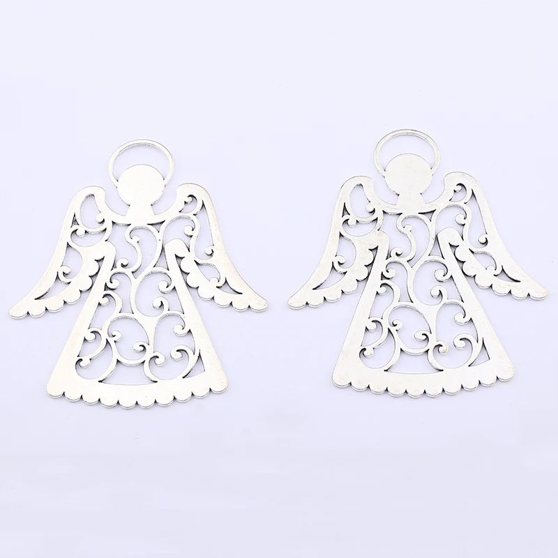 2 x Tibetan Silver Large Hollow Filigree Angel Wings Charms Pendants for DIY Necklace Jewelry Making Finding Accessories 90x80mm