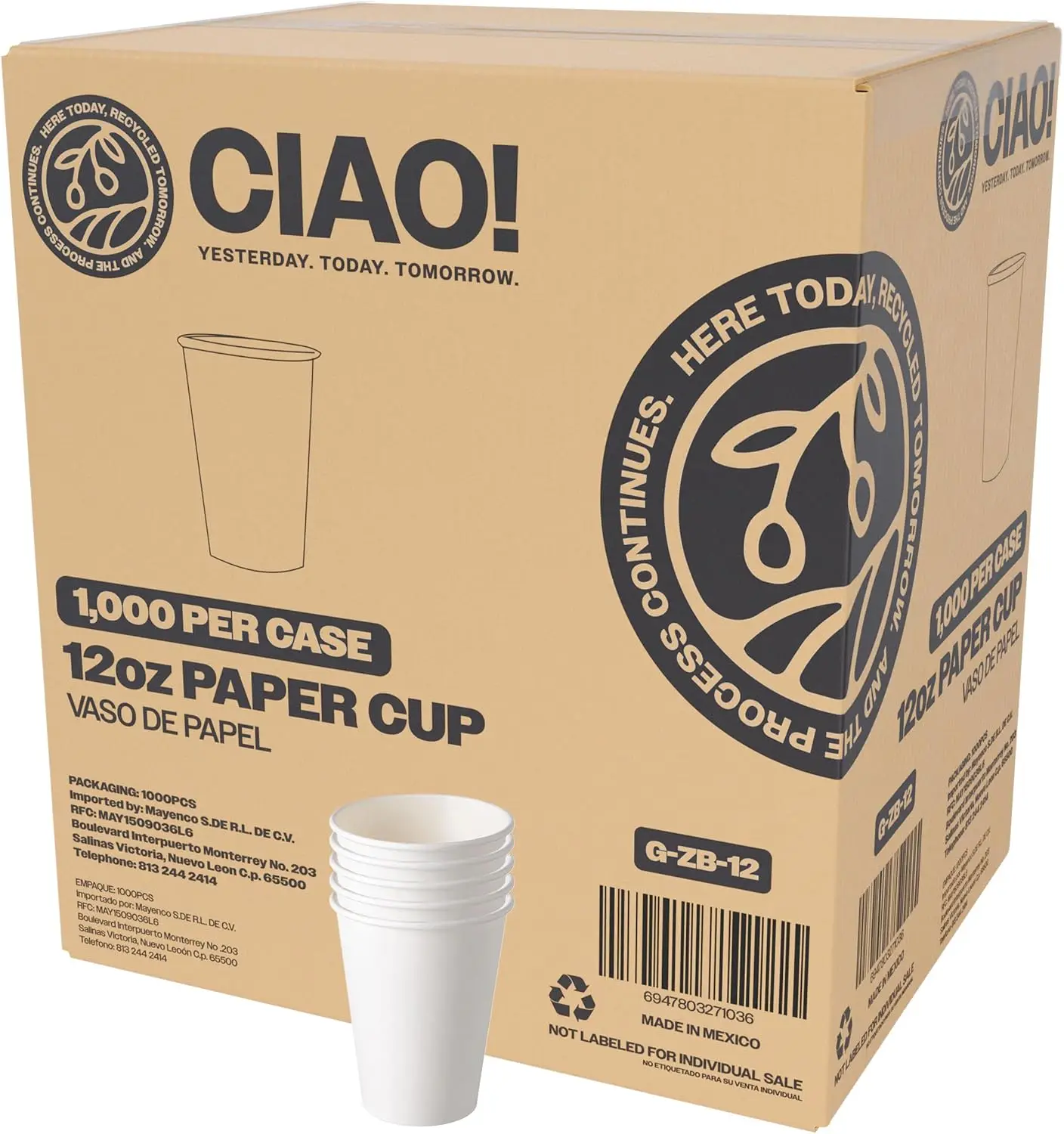 12oz White Paper Hot Cup, Disposable, 90mm Diameter 1,000 Count