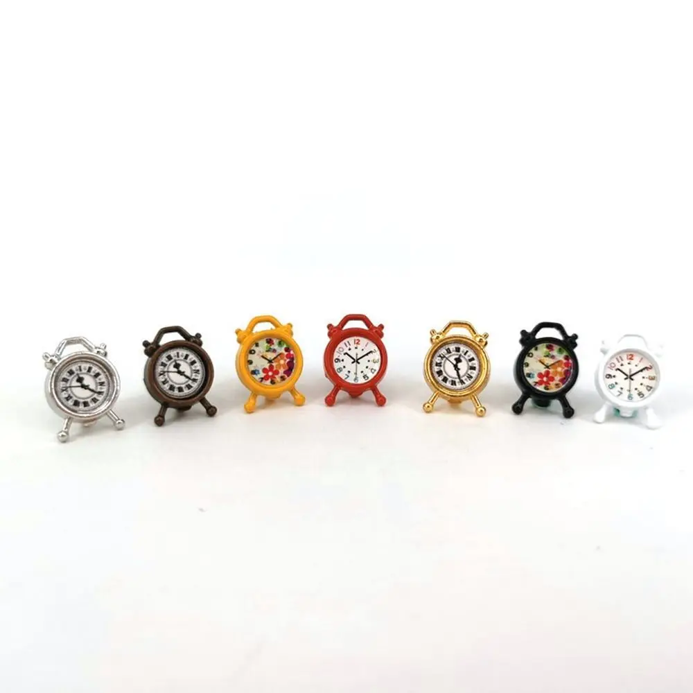 New 1:12 Scale Alarm Clock Metal 6 Colors Mini Home Decoration Dollhouse Miniature Toy Dollhouse Decoration