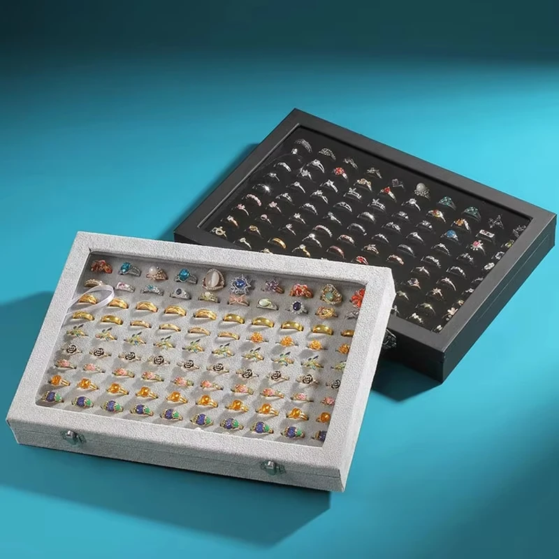 

100 Slots Jewelry Rings Display Organizer Case Gift Holder Earrings Storage Box Jewelry Accessories