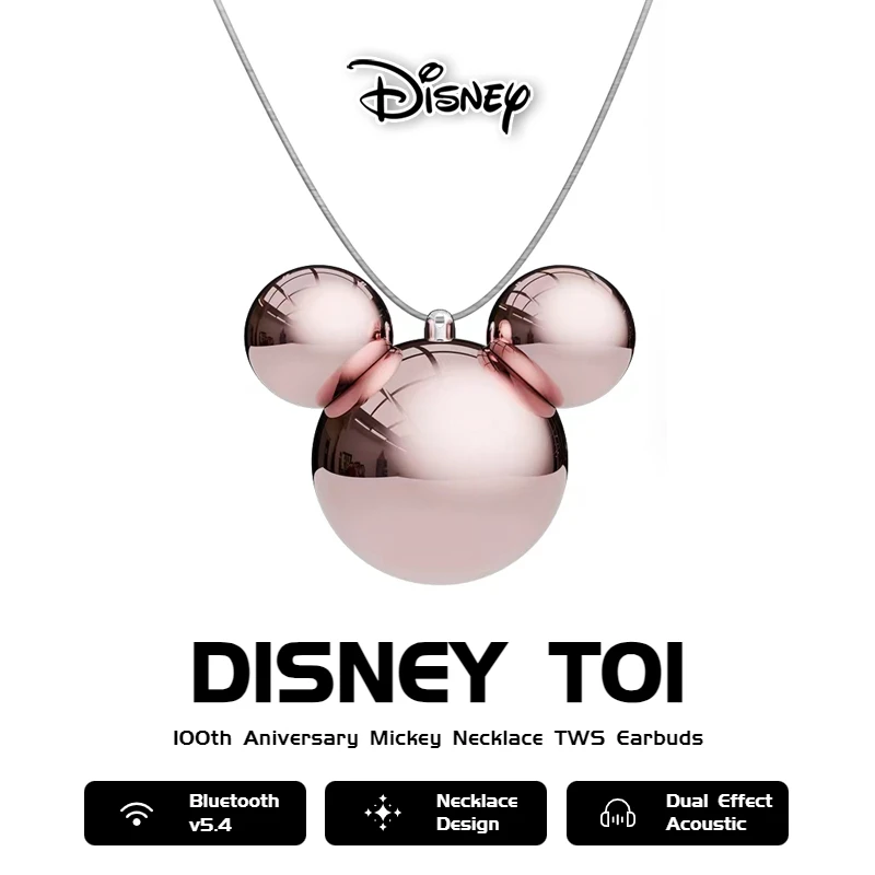 Disney-Écouteurs sans fil Bluetooth 5.4 avec suppression du bruit, 100e anniversaire, collier TWS, écouteurs stéréo HIFI, casque ENC