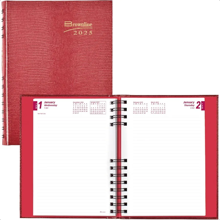 

® 2025 CoilPro™ Daily Monthly Untimed Journal 12 Months January to December TwinWire Binding 8.25" x 5.75" Bright Red CB389C.R