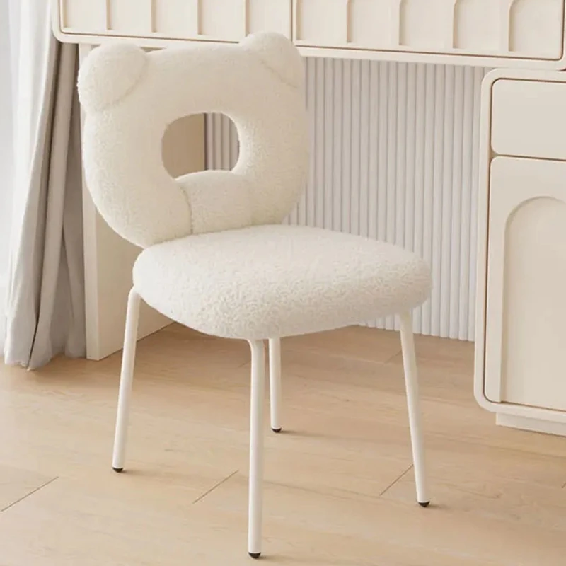 Lambs wool chair Dressing stool light cute bedroom creamy style makeup chair backrest rotation nordic furniture dinning chairs