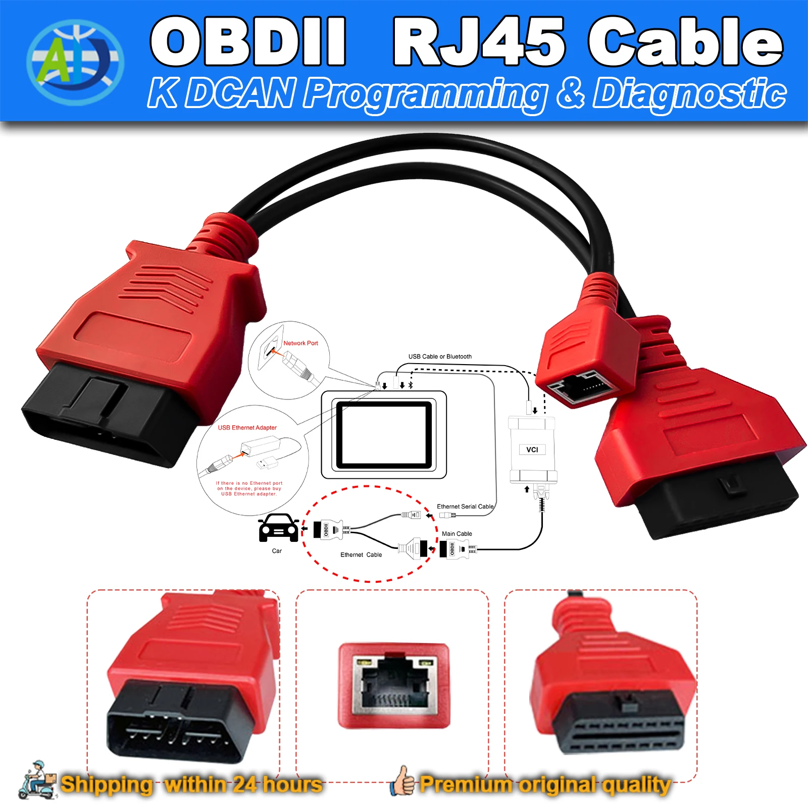 K DCAN Ethernet Cable For F/G Series Work For Autel MS908 PRO/MaxiSys Elite/IM608 PRO/IM600 Programming Ethernet OBDII Adapter