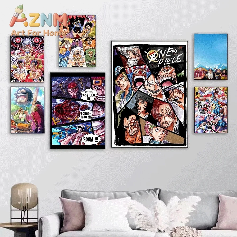 One Piece Manga Collage Multi‑Character Anime Frameless Canvas Wall Art Poster Home Bedroom Living Room Decor Art Print Wall P