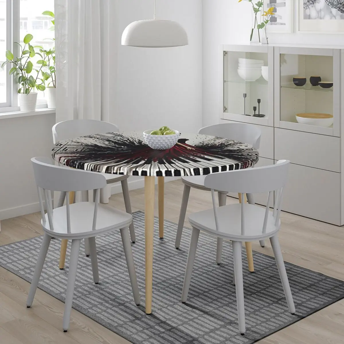 Beautiful Lady Piano Musical Notes, Wavy Dress Waterproof Round Tablecloth Table Cloth for Kitchen Events Dining Table Cover