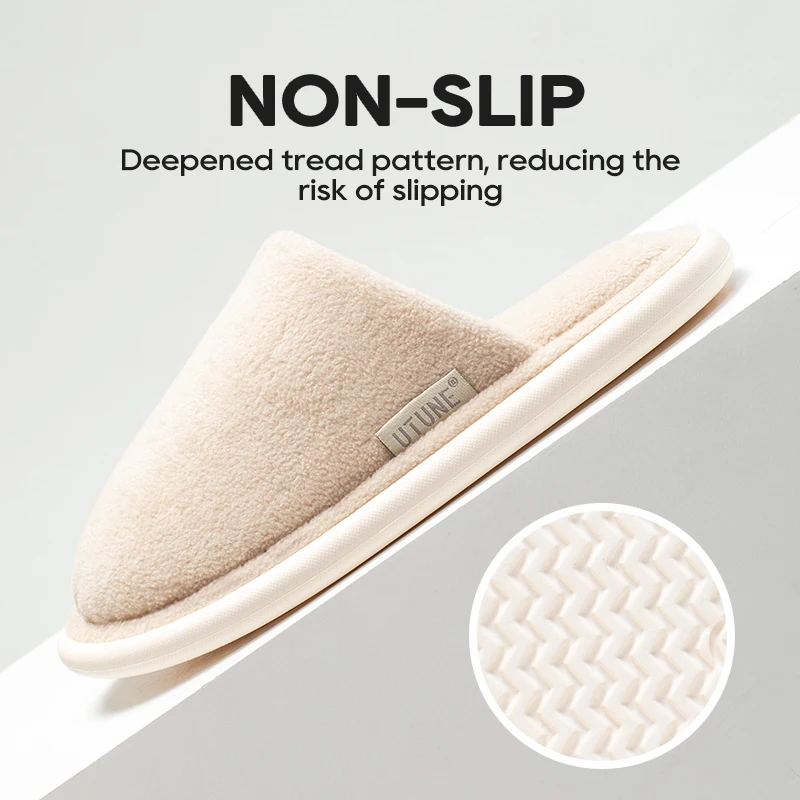 UTUNE Inverno Quente Chinelos dos homens Interior Anti-slip Macio Slide De Pelúcia Simples Casais Outono e Inverno Sapatos de Casa