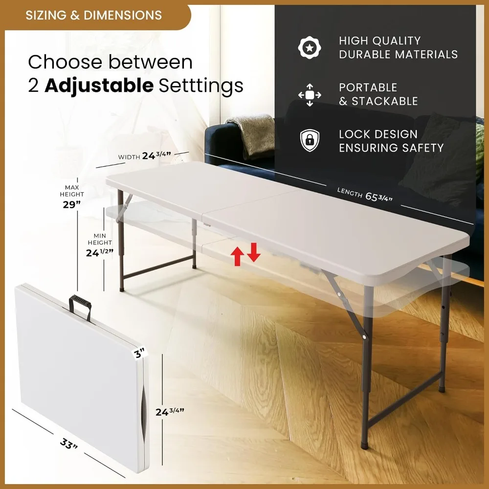 5.5 Feet Steel Folding Table Adjustable, Foldable, Built-in Handle, Heavy Duty