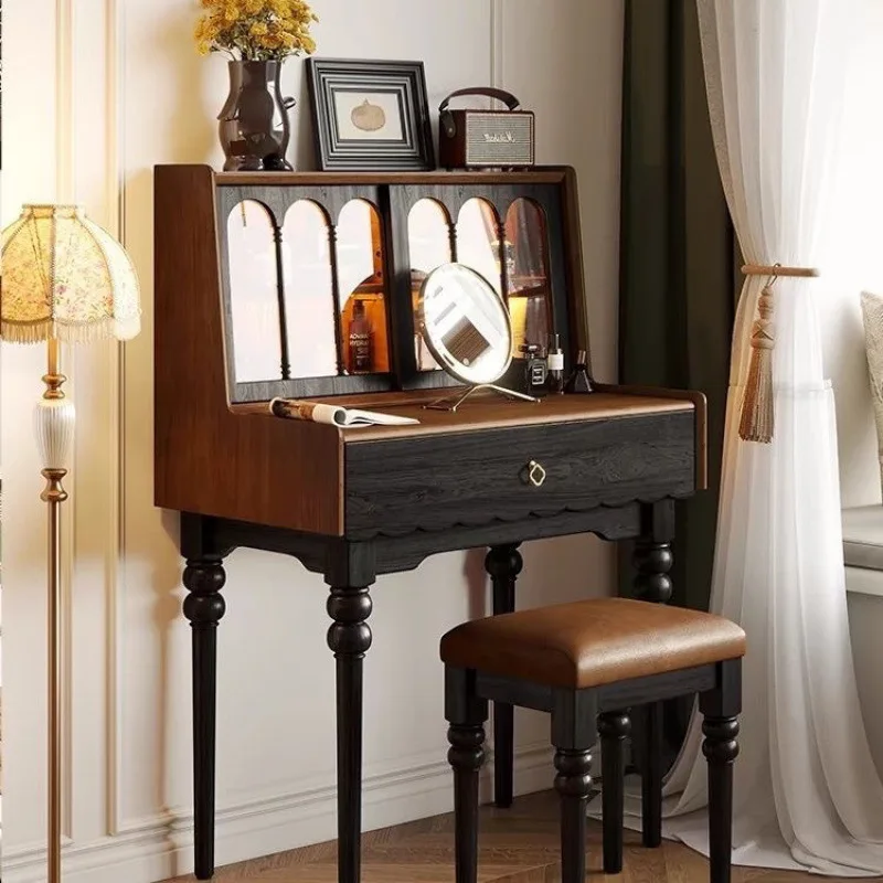 Francês retro vestir pequeno apartamento quarto pequena mesa estreita maquiagem simples americano penteadeira de madeira maciça