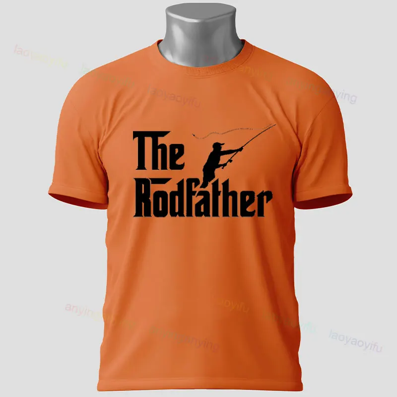Camiseta gráfica de pesca divertida, camiseta 100% de algodón de manga corta informal a la moda con diseño "The Rodfather", perfecta para ropa de pesca al aire libre