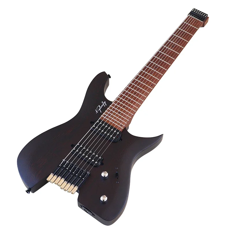 Black 8 String Headless Electric Guitar Wenge Wood Body 30 Inch Headless Guitar Roasted Maple Neck