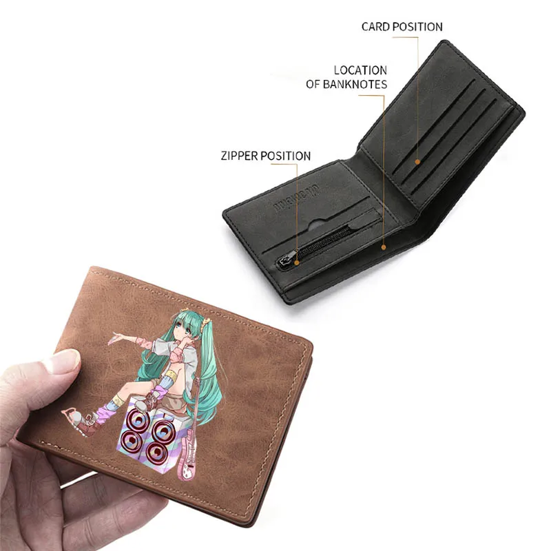 

Mikus Anime Men's Wallet Leather Credit Card/ID Holders Inserts Coin Purses Business Foldable Wallet Zipper Japanese Coin Bag