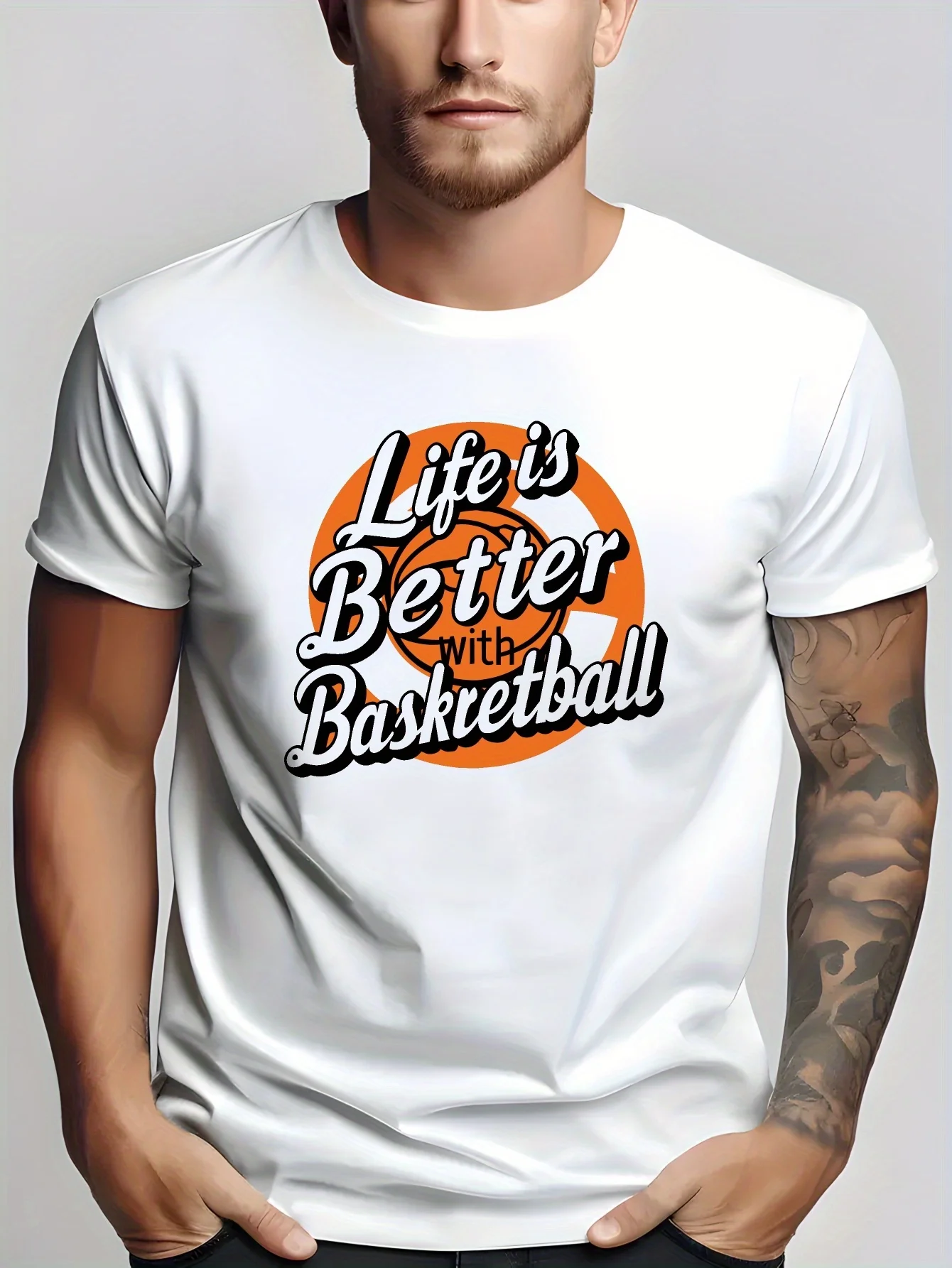 Basketball Quote Graphic Mens Crew Neck T Shirt Life Is Better With Basketball Sport Print Short Sleeve Casual Cotton Daily Tops