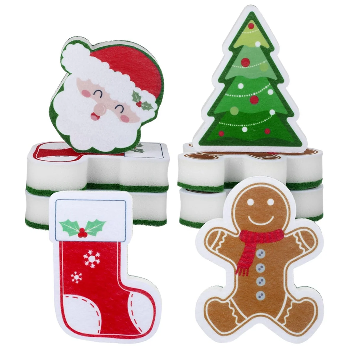 8 Pcs Christmas Sponges Kitchen Dual Sided Dish Sponges for Washing Dishes Santa Christmas Tree Gingerbread Man