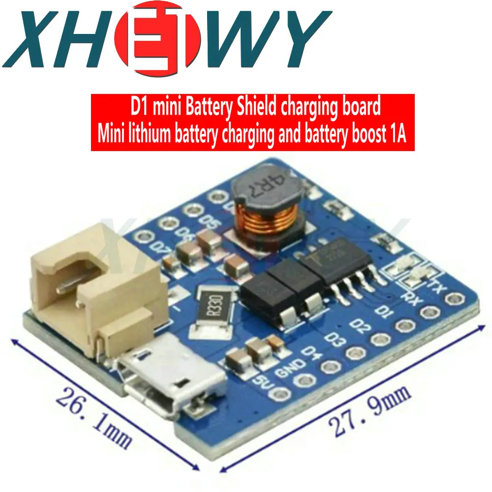 New For WeMos D1 Mini Battery Shield Lithium Battery Charging Boost Board Module With LED Light Mini Micro USB Charging Port 5V