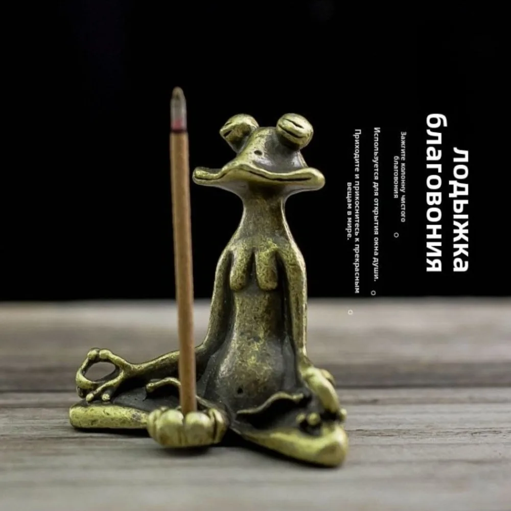 Vintage Messing Meditation Zen buddhistische Frosch Statue Schmuckstück Kupfer Tier Skulptur Räuchergefäß Home Schreibtisch Dekoration Tee Haustier