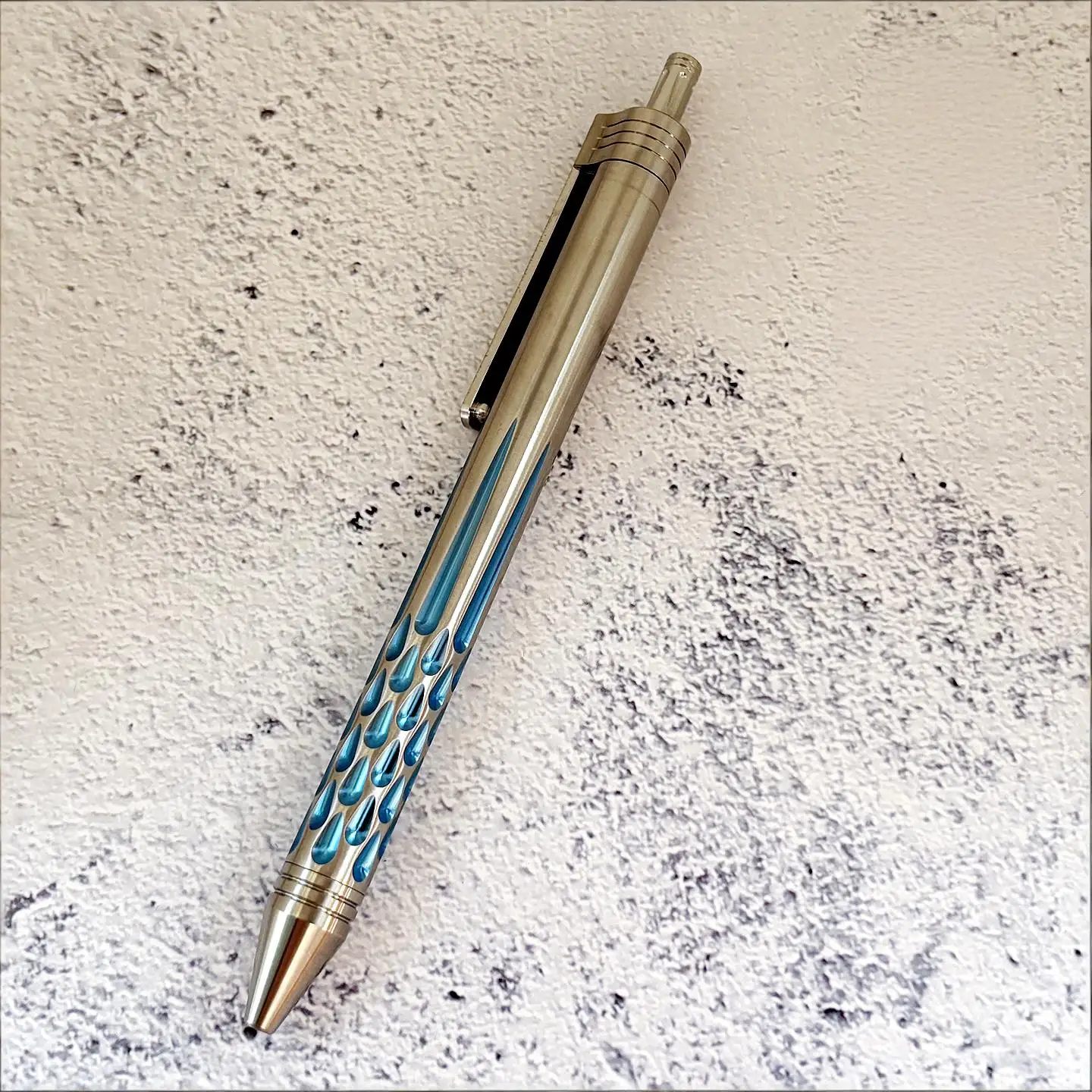 Titanium Alloy Titanium Damascus Water Drop Sword Pattern Click Gel Pen Premium Business Office Signature Pen EDC Tactical Pen