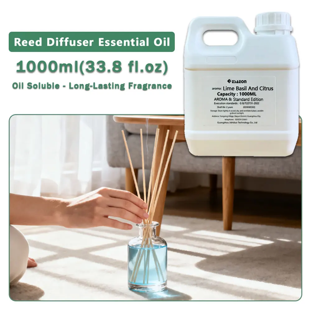 ESAEON Oily Aromatic Essential Oils - For Reed Diffusers & Flameless Aromatherapy, Lime Basil And Citrus - 1000ML (33.8 fl.oz)