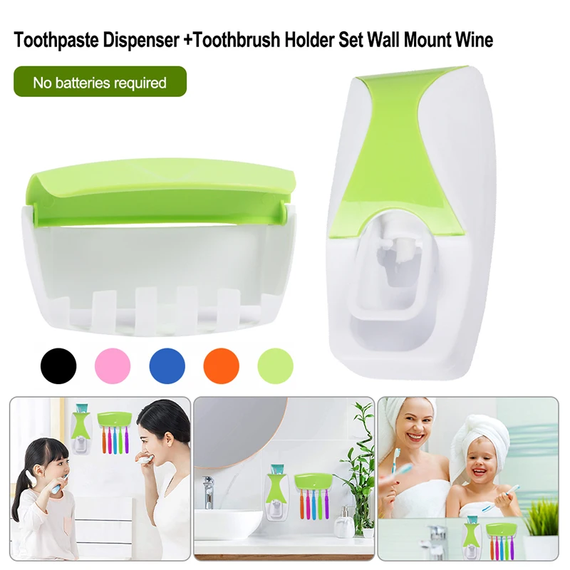 

New Toothbrush Holder Automatic Toothpaste Dispenser Set Dustproof Sticky Suction Wall Mounted Toothpaste Squeezer For Bathroom