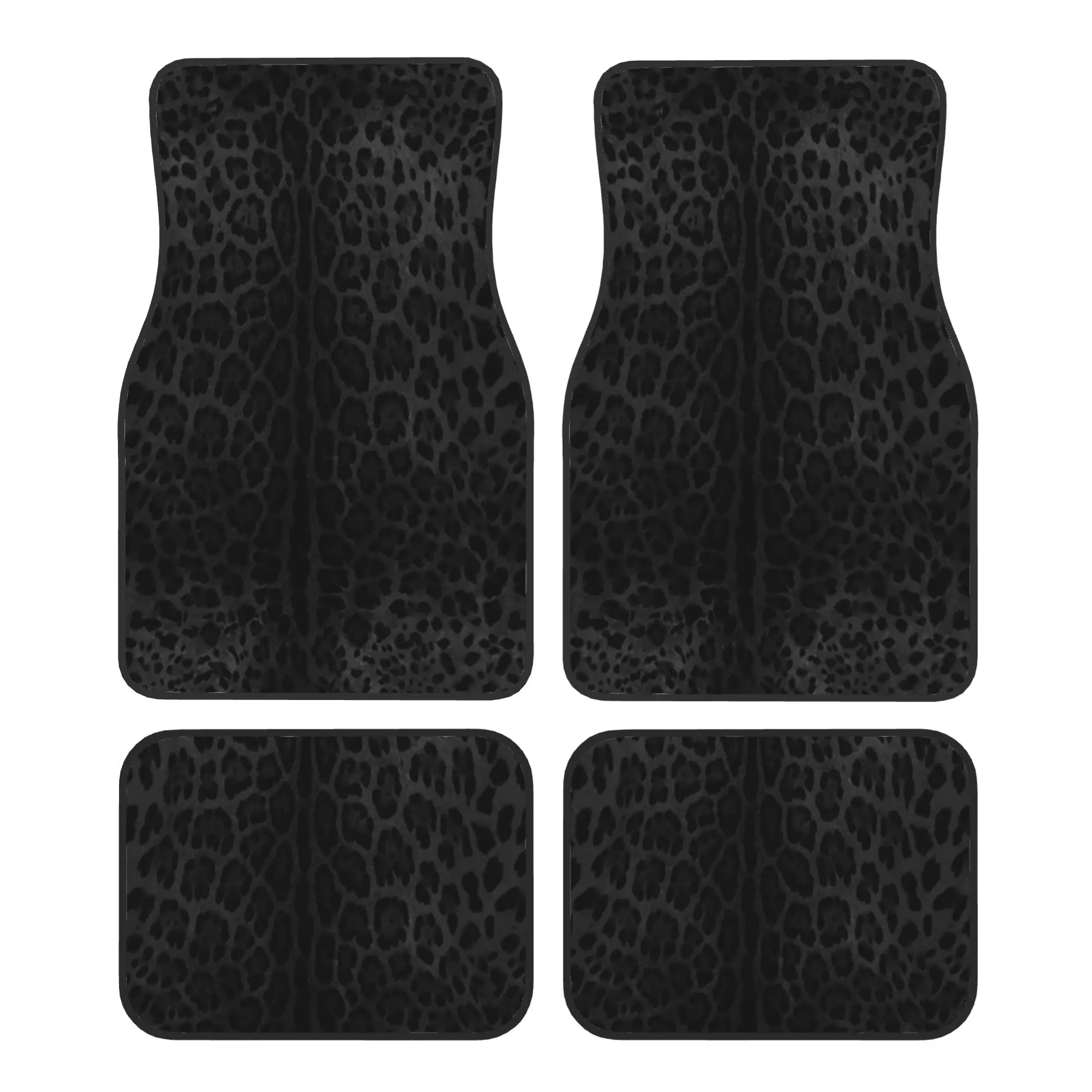 Leopard Print Skin Car Floor Mats of 4 Pieces Crystal Velvet Carpets Rugs Animal Texture Car Front Rear Carpets Foot Mats
