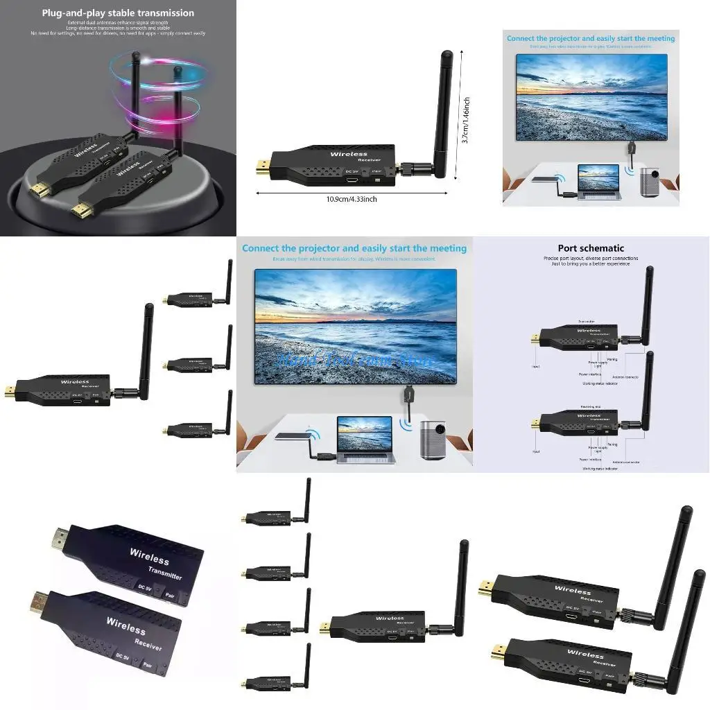 

H37F 50M HDTV Wireless Video Transmitting Receiver Extender 1080P Display Adapter for Streaming Video to HDTV Projector