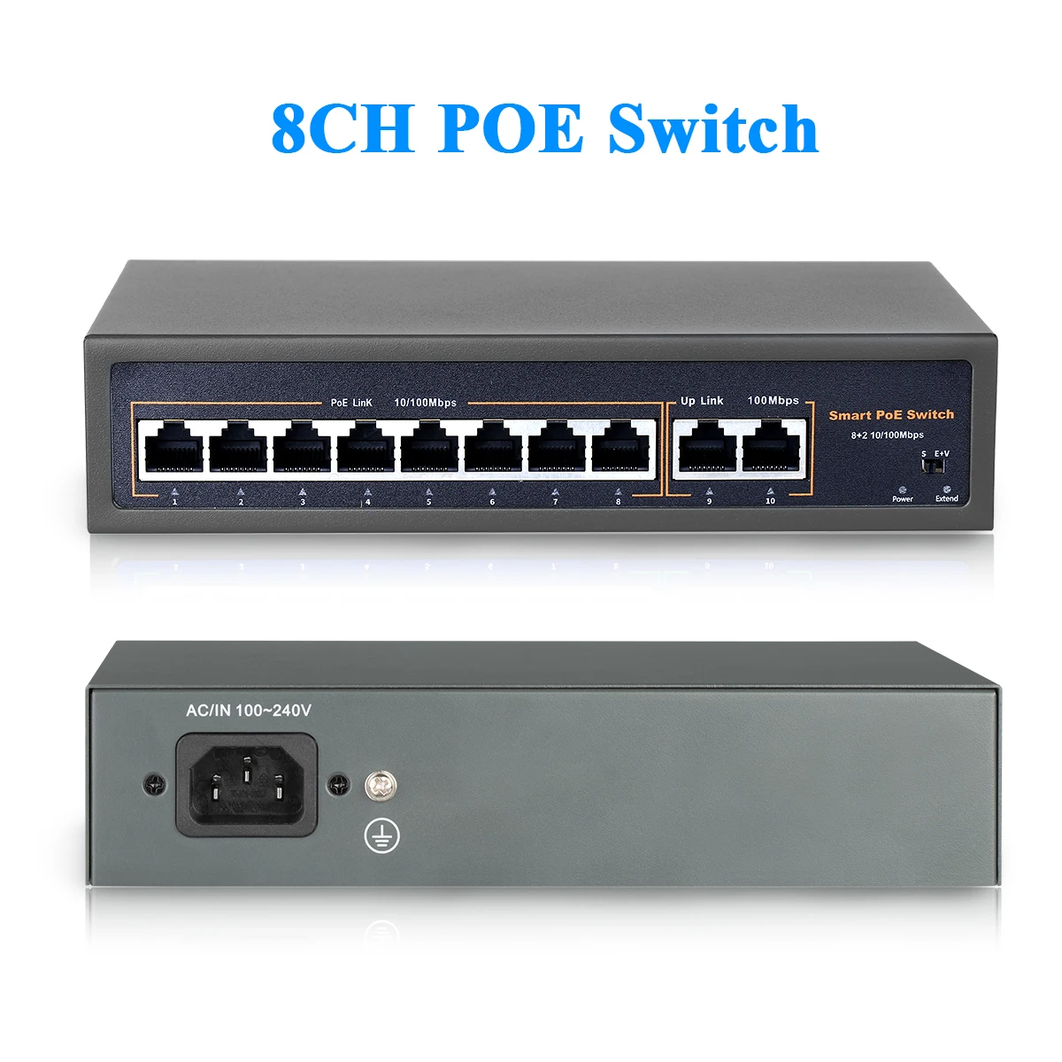 Przełącznik POE sieciowy Techage 4CH 8CH 16CH 52V do kamery IP Ethernet i bezprzewodowego AP & System kamer CCTV, 10/100Mbps IEEE 802.3 af