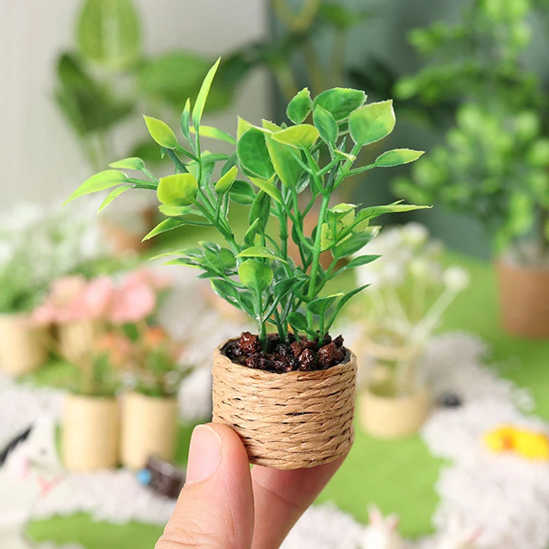 1:12 Dollhouse Miniature Mini Tree Potted For Green Plant In Pot Doll House Furniture Home Decor Simulation Potted Plants